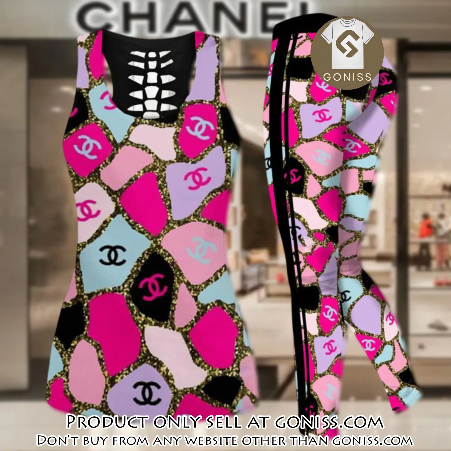 Chanel pink tank top leggings set luxury brand for women yoga gym gn0447375